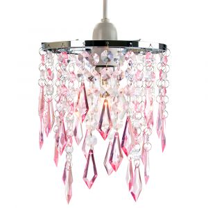 Modern Waterfall Design Pendant Shade with Clear/Pink Acrylic Drops and Beads