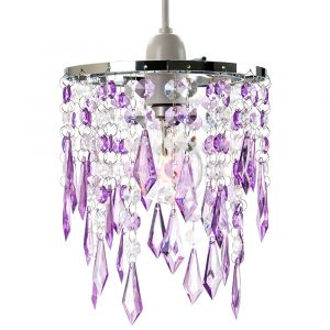 Modern Waterfall Design Pendant Shade with Clear/Purple Acrylic Drops and Beads