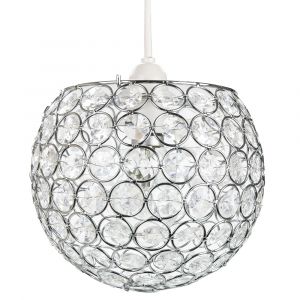 Modern Round Globe Easy Fit Pendant Shade with Small Transparent Acrylic Beads