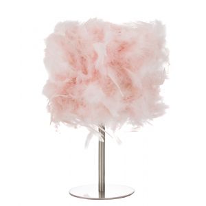 Modern and Chic Real Pink Feather Table Lamp with Satin Nickel Base and Switch