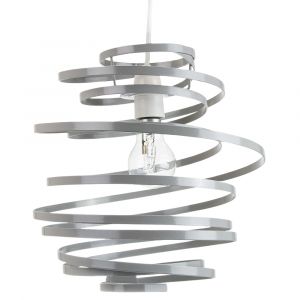 Contemporary Grey Gloss Metal Double Ribbon Spiral Swirl Ceiling Light Pendant