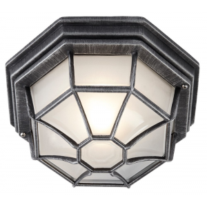 Traditional Hexagonal Black/Silver Flush Ceiling Porch Light