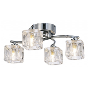 Modern Polished Chrome 4-Bulb Ceiling Light with Square Clear Ice Cube Shades