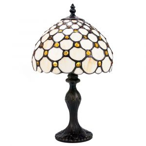 Traditional Amber Stained Glass Tiffany Table Lamp with Multiple Circular Beads