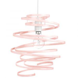 Contemporary Pink Gloss Metal Double Ribbon Spiral Swirl Ceiling Light Pendant