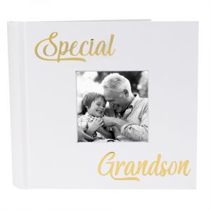 Modern Special Grandson Photo Album with Gold Foil Text - Holds 80 4x6 Pictures