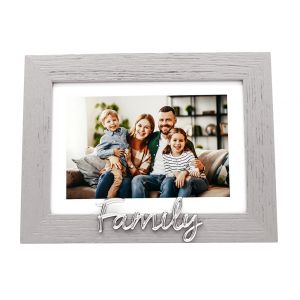 Grey Woodgrain Effect Family Picture Frame with Silver Letters - 6x4" or 7x5"