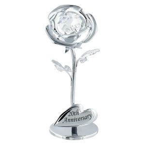 Modern "20th Anniversary" Silver Plated Flower with Clear Swarovski Crystal Bud
