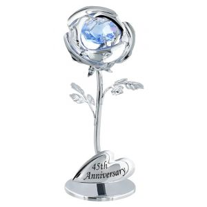 Modern "45th Anniversary" Silver Plated Flower with Blue Swarovski Crystal Bead