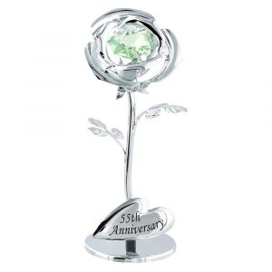 Modern "55th Anniversary" Silver Plated Flower with Green Swarovski Crystal Bead
