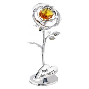 Modern "50th Anniversary" Silver Plated Flower with Gold Swarovski Crystal Glass