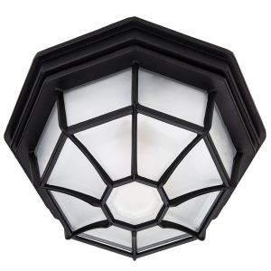 Traditional Hexagonal Matt Black Flush Ceiling Porch Light Fitting with Glass