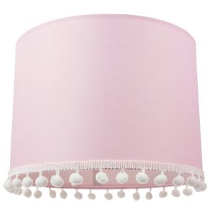 Cute and Modern Pink Cotton 10" Lamp Shade with Small White Woolly Pom Poms