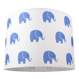 Blue Elephants Children's/Kids White Cotton Fabric Bedroom Lamp or Pendant Shade