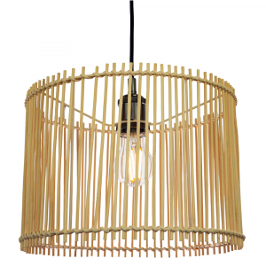 Contemporary Drum Style Light Brown Rattan Wicker Ceiling Pendant Lamp Shade