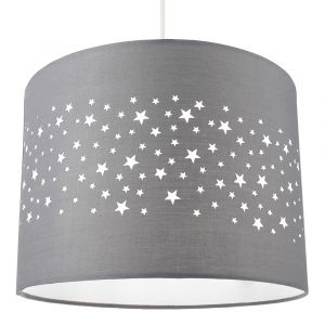 Stars Decorated Children/Kids Soft Grey Cotton Bedroom Pendant or Lamp Shade
