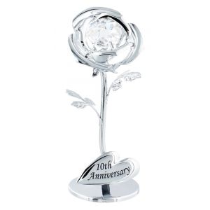 Modern "10th Anniversary" Silver Plated Flower with Clear Swarovski Crystal Bead
