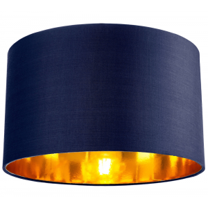Contemporary Blue Cotton 14" Table/Pendant Lamp Shade with Shiny Copper Inner