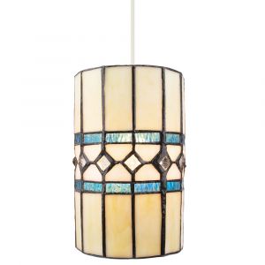 Contemporary Amber Glass Tiffany Pendant Light Shade with Bright Teal Strips