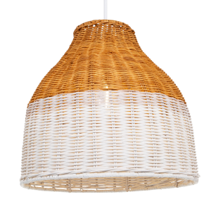 Traditional Two-Tone Washed White and Teak Wood Effect Rattan Pendant Lamp Shade