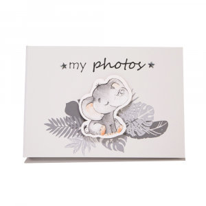 Cute Baby Elephant Grey Photo Album with Silver Stars and Palm Leaves