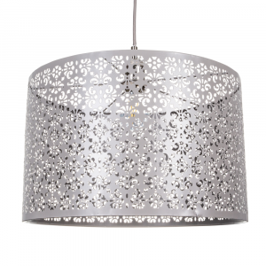 Marrakech Designed Large Grey Metal Pendant Light Shade with Floral Decoration