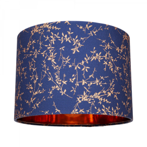 Modern Midnight Blue Cotton Fabric 10" Shade with Copper Foil Floral Decoration