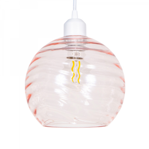 Modern Designer Pink Circular Ribbed Glass Non Electric Pendant Lamp Shade