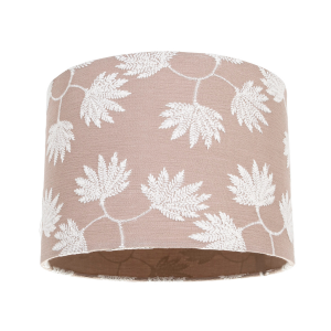 Contemporary Taupe Chiffon Fabric Lamp Shade with Large White Textured Flowers