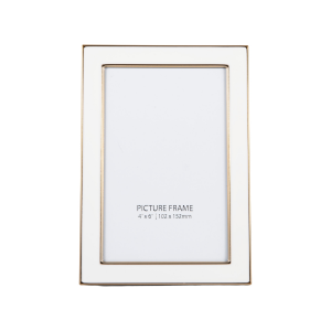 Modern Designer Shiny Gold Metal and White 4x6 Picture Frame for Wall or Table