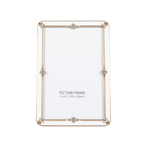 Traditional Vintage White Epoxy Picture Frame with Gold Floral Decor and Trim