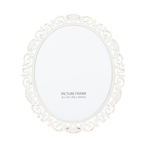 Ornate Vintage Oval 8x10 Picture Frame in White Wash with Rustic Fleck Decor