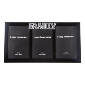 Chic Black Metal Multi Collage Picture Frame with Family Wording Triple Picture