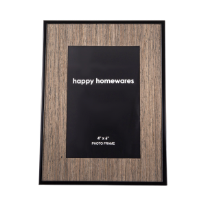 Traditional Dark Wood Effect 4x6 Picture Frame with Black Gloss Metal Trim