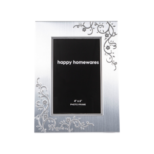Modern Brushed Aluminium and Chrome 4x6 Picture Frame with Inner Floral Decor