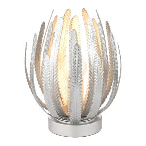 Contemporary Unique Layered Leaf Uplighter Table Lamp in Striking Silver Foil