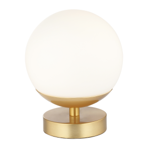 Modern Touch Dimmable LED White Globe Glass Table Lamp with Brushed Gold Base
