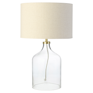 Contemporary Elegant Table Lamp with Clear Glass Base and Oatmeal Linen Shade