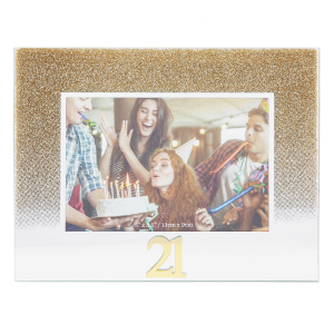 Gold Glitter 21st Birthday Glass Picture Frame with Acrylic Letters - 5" x 3.5"