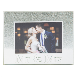 Silver Glitter Mr & Mrs Glass Picture Frame with Acrylic Letters - 5" x 3.5"