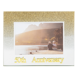 Golden Glitter 50th Anniversary Picture Frame with Acrylic Letters - 5" x 3.5"