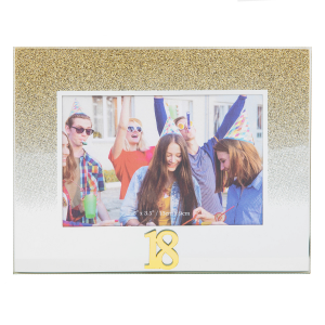 Gold Glitter 18th Birthday Glass Picture Frame with Acrylic Letters - 5" x 3.5"