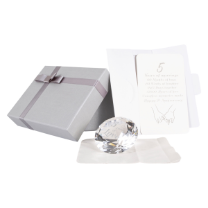Modern Transparent K9 Crystal Glass 5th Anniversary Sentiment Ornament Gift Set