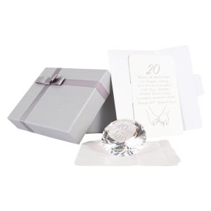 Modern Transparent K9 Crystal Glass 20th Anniversary Sentiment Ornament Gift Set