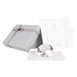 Modern Transparent K9 Crystal Glass 25th Anniversary Sentiment Ornament Gift Set