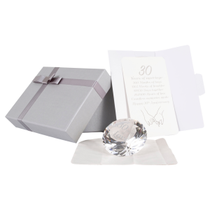 Modern Transparent K9 Crystal Glass 30th Anniversary Sentiment Ornament Gift Set