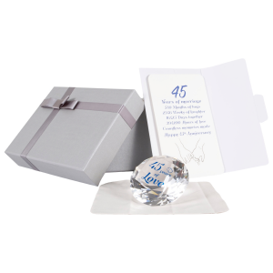 Modern Transparent K9 Crystal Glass 45th Anniversary Sentiment Ornament Gift Set