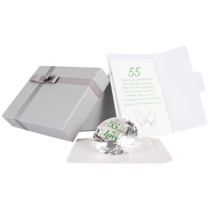 Modern Transparent K9 Crystal Glass 55th Anniversary Sentiment Ornament Gift Set