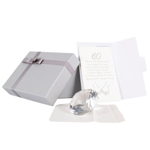 Modern Transparent K9 Crystal Glass 60th Anniversary Sentiment Ornament Gift Set