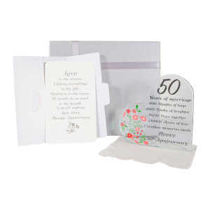 Sleek Contemporary Clear Toughened Glass 50th Anniversary Sentiment Ornament